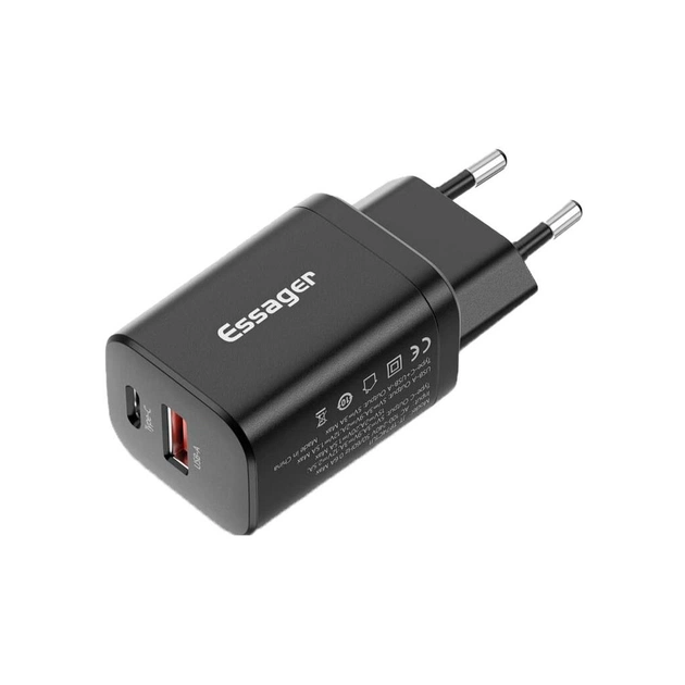 Зарядное устройство Essager 1xUSB + 1xUSB-C PD30W black (ECTPQS-ZTB01) - изображение 1