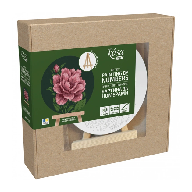 Картина по номерам Rosa Ніжна півонія", кругла, 15 см, з мольбертом (4823098548737) - picture 1