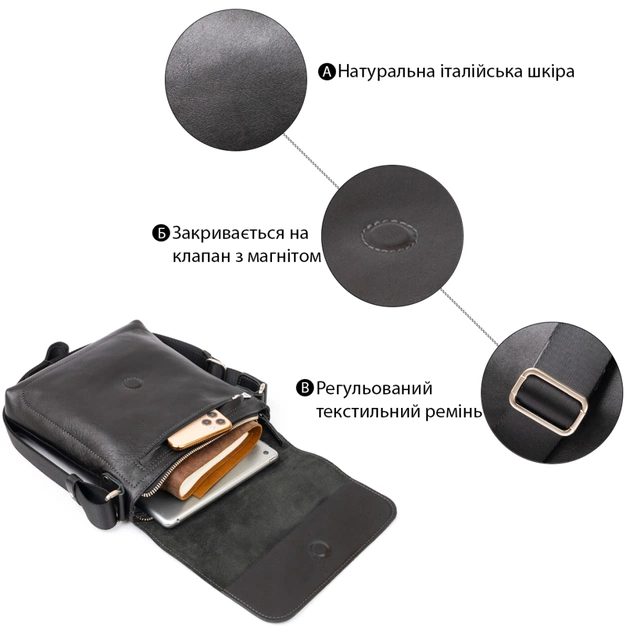 Сумка Grande Pelle У гладкій шкірі Чорна (11333) - зображення 5