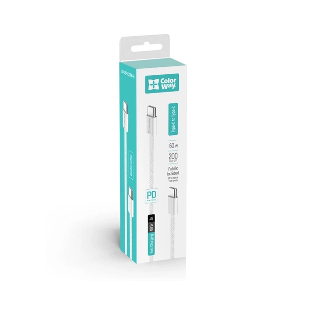 Дата кабель USB-C to USB-C 2.0m (braided cotton) (PD Fast Charging 60W) 3.0А grey ColorWay (CW-CBPDCC068-GR) - picture 8