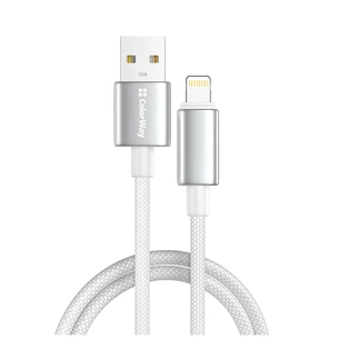 Дата кабель USB 2.0 AM to Lightning 1.0m 3A zinc alloy braided white ColorWay (CW-CBUL098-WT) зображення 1
