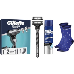 Набір косметики Gillette Станок Mach3 Charcoal з 2 змінними картриджами + Гель для гоління Series 200 мл + Шкарпетки (8006530039567) picture 1