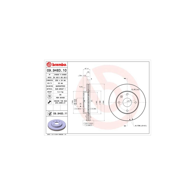 Тормозной диск Brembo 09.9483.11 - изображение 1