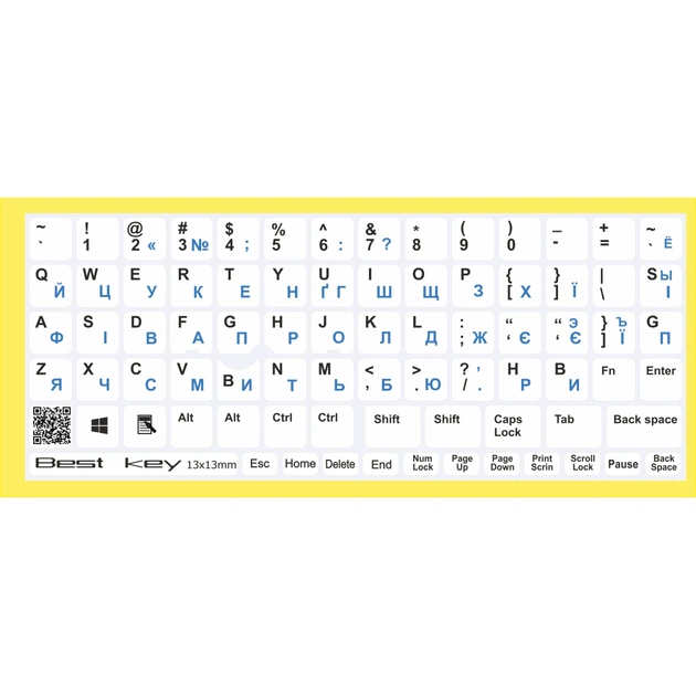 Наклейка на клавіатуру BestKey непрозора біла основа, 76, синій (BKU13WHI_BLU) - picture 1