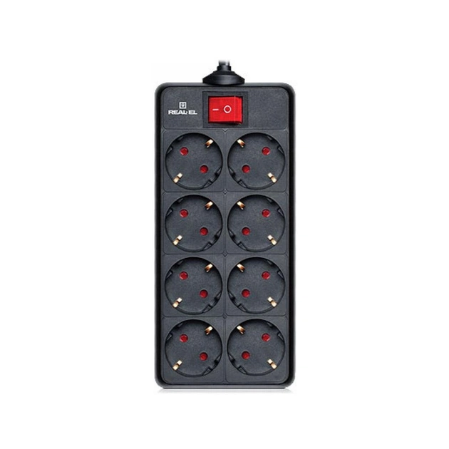 Мережевий фільтр живлення REAL-EL REAL-EL RS-8 PROTECT, 3m, black (EL122300022) - зображення 1