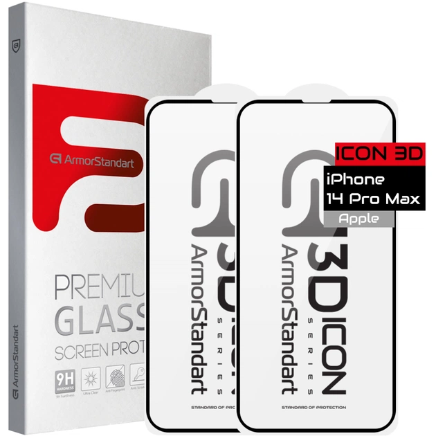 Стекло защитное Armorstandart Icon 3D iPhone 14 Pro Max Black 2 шт. (ARM65335) - изображение 1