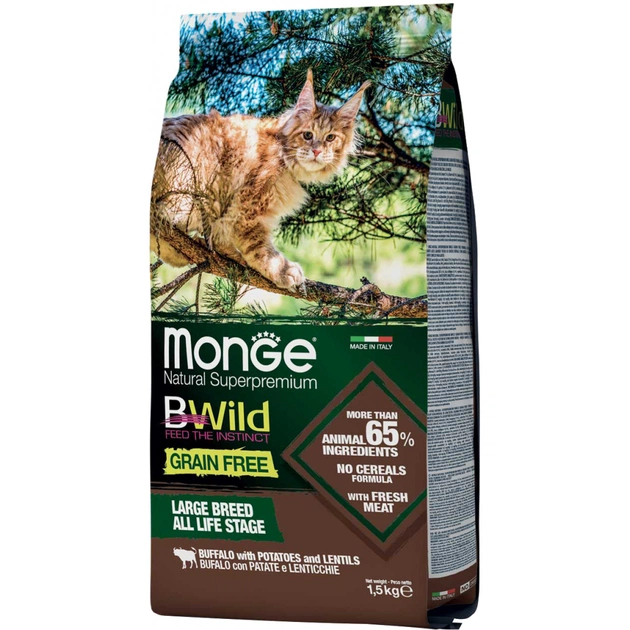 Сухий корм для кішок Monge Cat Bwild GR.FREE зі м'ясом буйвола 1.5 кг (8009470012065) - зображення 1