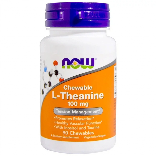 Амінокислота Now Foods L-Теанін, L-Theanine, 100 мг, 90 жувальних таблеток (NOW-00144) - зображення 1