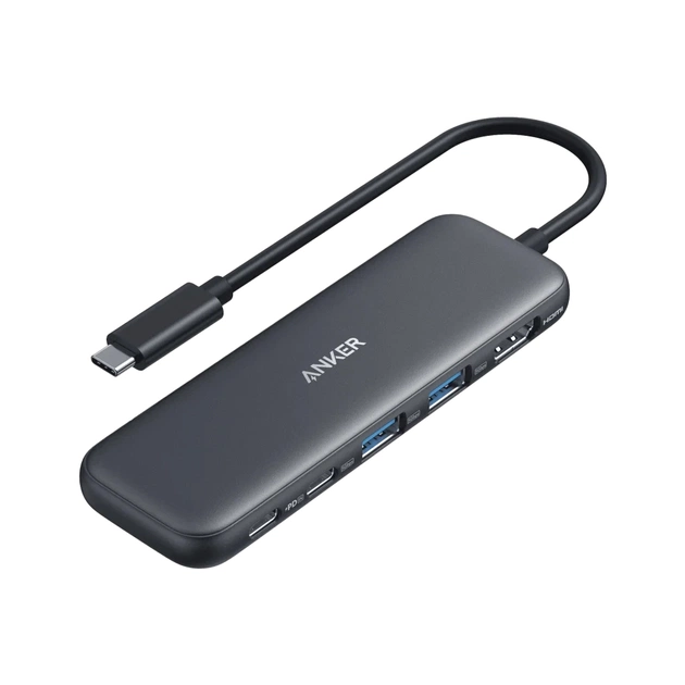 Концентратор Anker USB-C 5-in-1 2xUSB-A + USB-C 5Gbps + HDMI 4K + USB-C PD in 100W black (A8355H11) - зображення 1