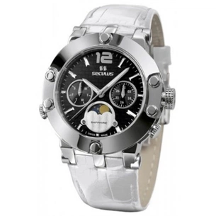 Наручний годинник Seculus 1690.5.706 black, ss, white leather зображення 1