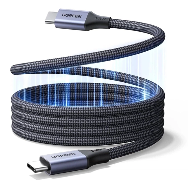 Дата кабель USB-C to USB-C 1.0m 240W 480Mbps braided black Ugreen (85973) - изображение 1