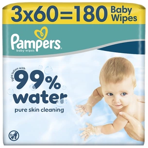Дитячі вологі серветки Pampers 99 Water, 180 шт (8006530116206) зображення 1