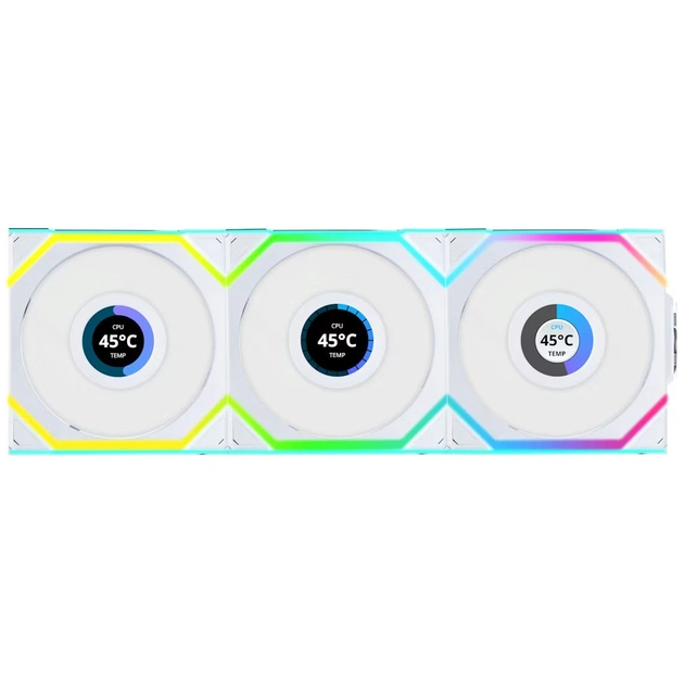 Кулер для корпуса Lian Li UNI Fan SL WIRELESS LCD 120-3, White (G99.12SLLCD1W3W.00) - изображение 1