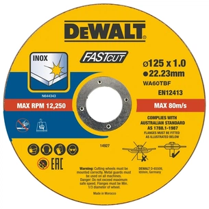 Круг відрізний DeWALT FASTCUT, нержавіюча сталь/листовий метал, 125x1x22, 23 мм, 100 шт (DT20540) зображення 1