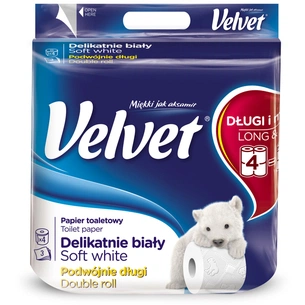 Туалетний папір Velvet Делікатний 3 шари 4 рулони 300 відривів (5901478999115) зображення 1