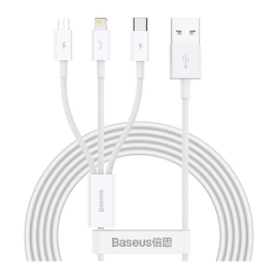 Дата кабель USB 2.0 AM to Lightning + Micro 5P + USB-C 1.5m 3.5A white Baseus (CAMLTYS-02) зображення 1
