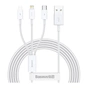 Дата кабель USB 2.0 AM to Lightning + Micro 5P + USB-C 1.5m 3.5A white Baseus (CAMLTYS-02) - уменьшенное изображение 1