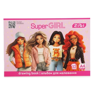Альбом для рисования ZiBi А4 SUPER GIRL, 12 листов на скобе (ZB.1421-10) изображение 1