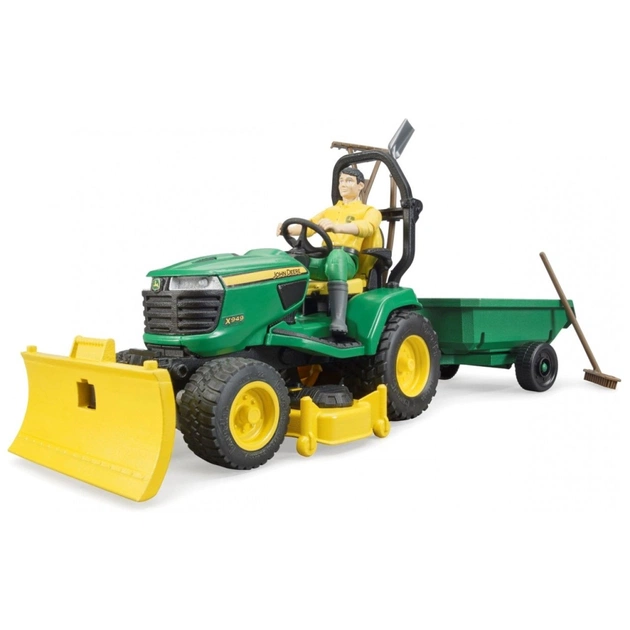 Масштабна модель автомобіля Bruder садовий трактор John Deere з причіпом та фігуркою садівника (62104) - зображення 1
