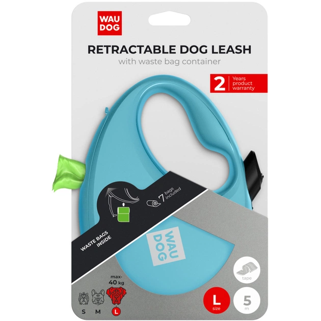 Повідець для собак WAUDOG R-leash з контейнером для пакетів L до 40 кг 5 м блакитний (26292) - picture 5