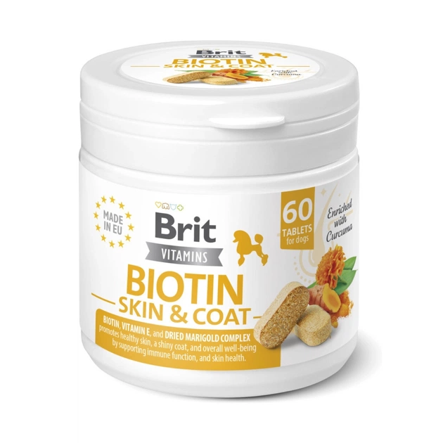 Витамины для собак Brit Vitamins Biotin Skin & Coat Care для кожи и шерсти 60 таблеток (8595602571642) - изображение 1