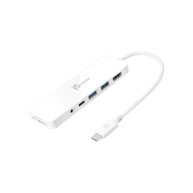 Концентратор J5create USB-C 6-in-1 2xUSB 3.1 + USB-C PD + HDMI + SD/TF + 3.5mm white (JCD373-N) - зображення 1