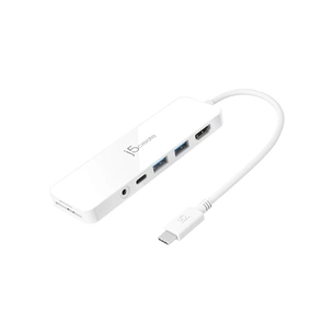 Концентратор J5create USB-C 6-in-1 2xUSB 3.1 + USB-C PD + HDMI + SD/TF + 3.5mm white (JCD373-N) зображення 1