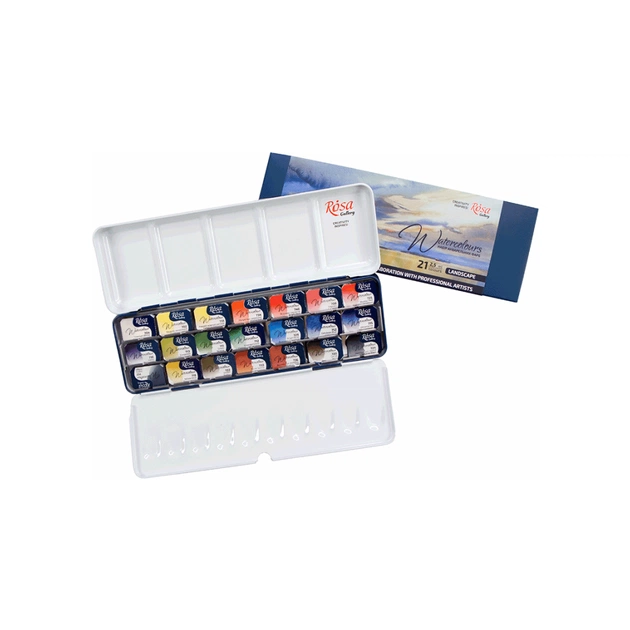 Акварельні фарби Rosa Gallery Landscape в металевому пеналі Індиго 21 колір кювета (4823098525738) - picture 3