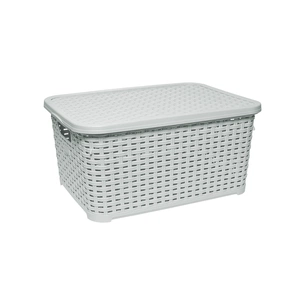 Кошик для зберігання Irak Plastik під ротанг з кришкою світло-сірий 18 л (10608) зображення 1