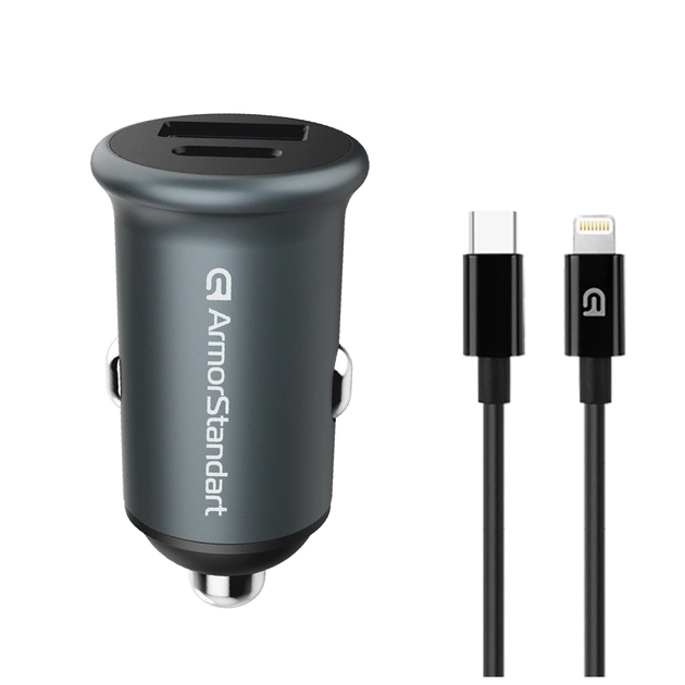 Зарядное устройство Armorstandart USB Type-C PD20W + USB QC 3.0 Grey + cable Lightning (ARM82460) - изображение 1