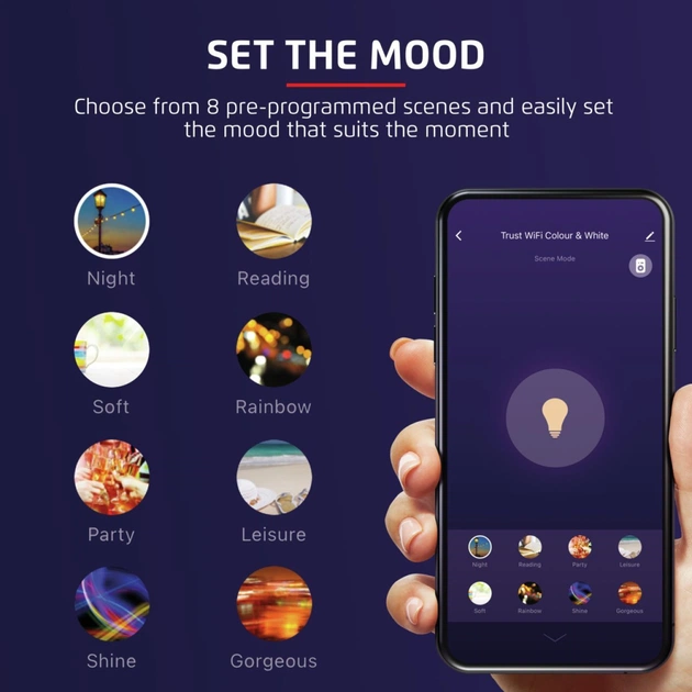 Розумна лампочка Trust E27 806 Lumen, 1800-6500k, RGBCW, white (71281_TRUST) - picture 7