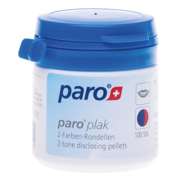 Подушечки для індикації зубного нальоту Paro Swiss plak 2-tone disclosing pellets 100 шт. (7610458012024) - picture 1