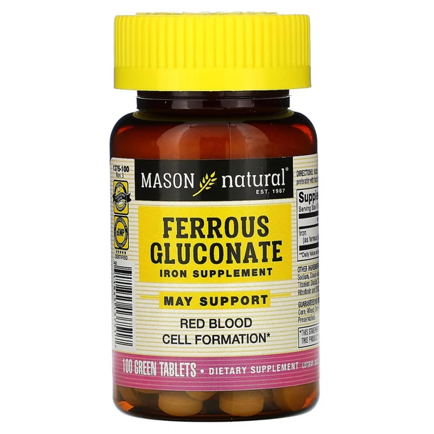Мінерали Mason Natural Глюконат заліза, 240 мг, Ferrous Gluconate, 100 таблеток (MAV13751) - изображение 1