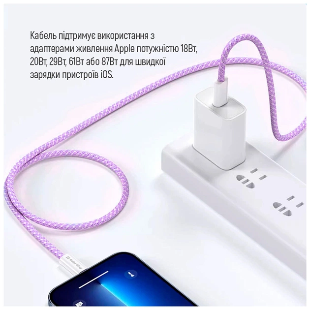Дата кабель USB-C to Lightning 1.0m 27W purple ColorWay (CW-CBPDCL061-PU) - picture 10