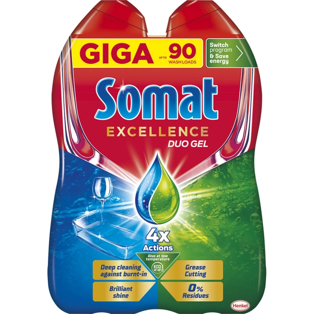 Гель для миття посуду в посудомийці Somat Excellence Duo Gel Антижир 810+810 мл (9000101577648) - зображення 1