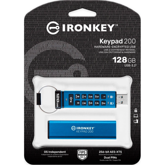USB флеш накопичувач Kingston 128GB IronKey Keypad 200 AES-256 Encrypted Blue USB 3.2 (IKKP200/128GB) - picture 6