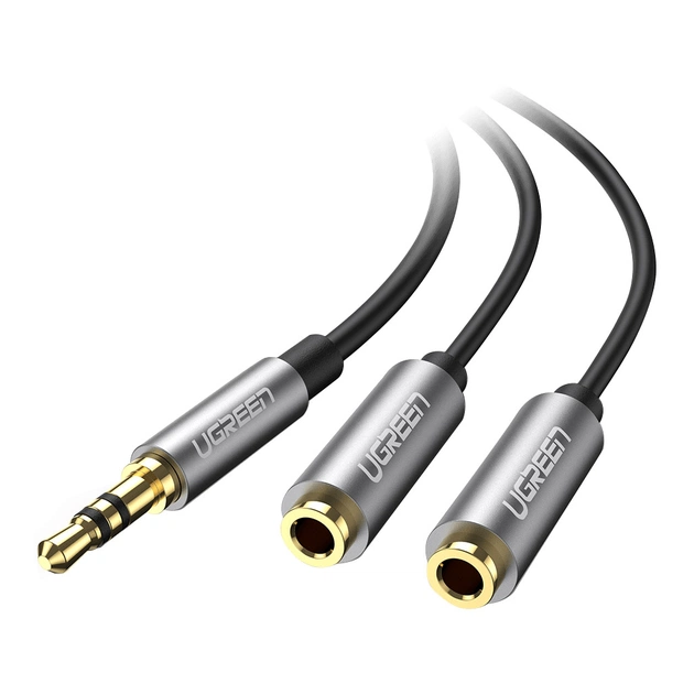Кабель мультимедійний 3.5mm M to 2x3.5mm F 0.2m AV123 black Ugreen (10532) - picture 1