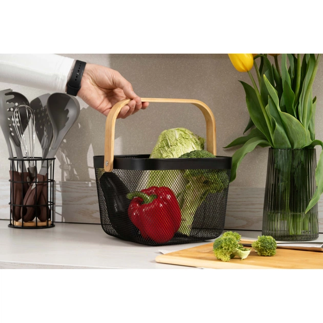 Фруктовниця Ardesto Midori з ручкою 25х24.5х18см, метал, дерево, чорний (AR0901B) - picture 6