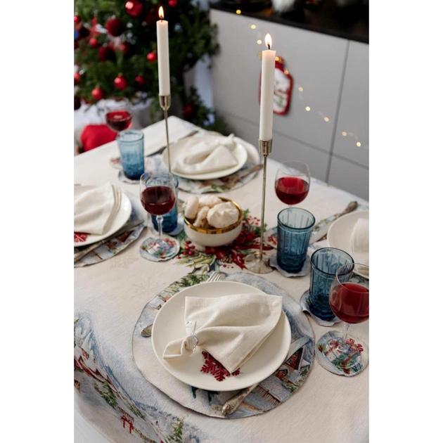 Скатертина Прованс гобеленова з велюром Снігова зима 135х140 см (037468) - picture 8