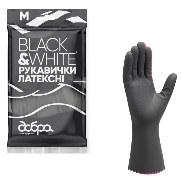 Перчатки хозяйственные Добра Господарочка Black&White Латексные Размер M (4820086523806) - изображение 1