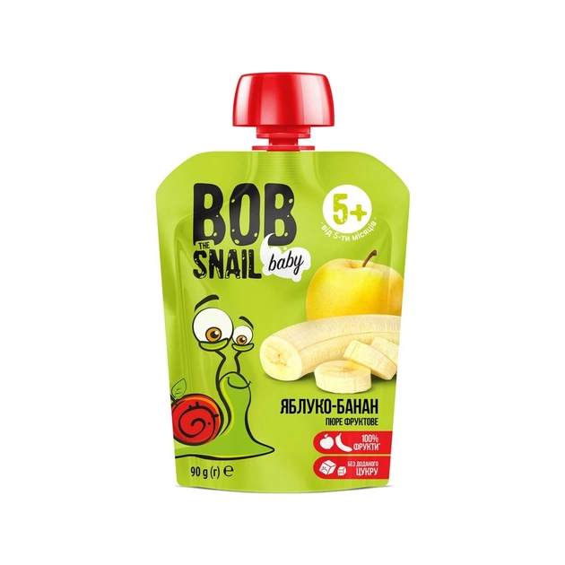 Детское пюре Bob Snail Улитка Боб Яблоко-банан 90 г (4820219343028) - изображение 1