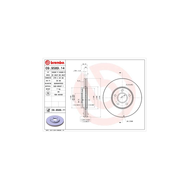 Тормозной диск Brembo 09.9589.14 - изображение 1