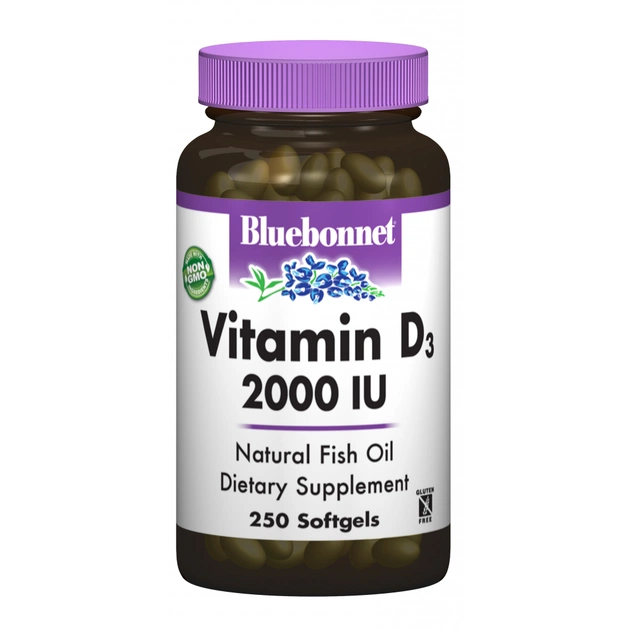 Вітамін Bluebonnet Nutrition Вітамін D3 2000IU, 250 желатинових капсул (BLB-00319) - зображення 1
