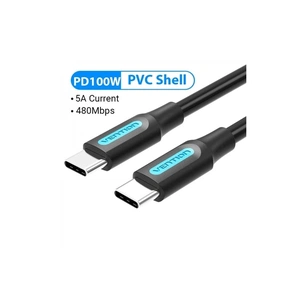 Дата кабель USB 2.0 C Male to C Male 5A Cable 1.5M Black PVC Type VENTION (COTBG) зображення 1