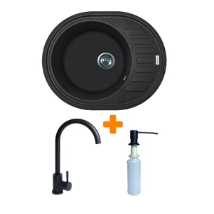 Мийка кухонна Adamant Ovum чорний + змішувач + дозатор (1824296900403) зображення 1