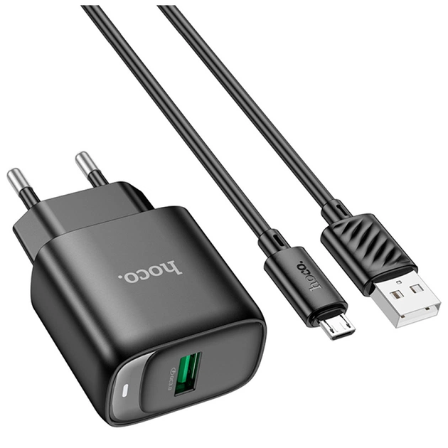 Зарядний пристрій HOCO C140A Smart USB QC3.0 + USB to cable Micro Black (6942007627801) - зображення 1