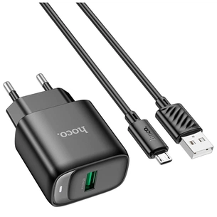 Зарядний пристрій HOCO C140A Smart USB QC3.0 + USB to cable Micro Black (6942007627801) зображення 1