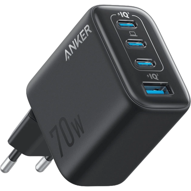 Сетевое зарядное устройство Anker Charger 70W, 3xUSB-C, 1xUSB-A, Black (A121CG11) - изображение 1