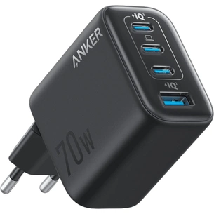 Мережевий зарядний пристрій Anker Charger 70W, 3xUSB-C, 1xUSB-A, Black (A121CG11) зображення 1