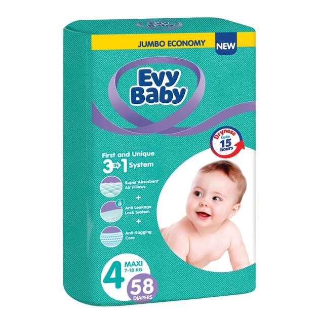 Підгузки Evy Baby Maxi Jumbo Розмір 4 (7-18 кг) 58 шт. (8683881000011/8690506520304) - зображення 1